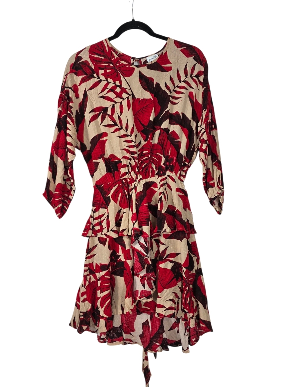 Johanna Ortiz x H&M Tropical  Beige Dress with Red and Brown Leaf Print
